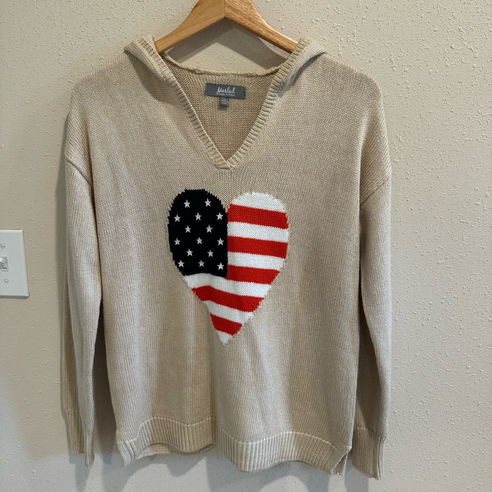 Marled Patriotic Flag Heart Beach Sweater